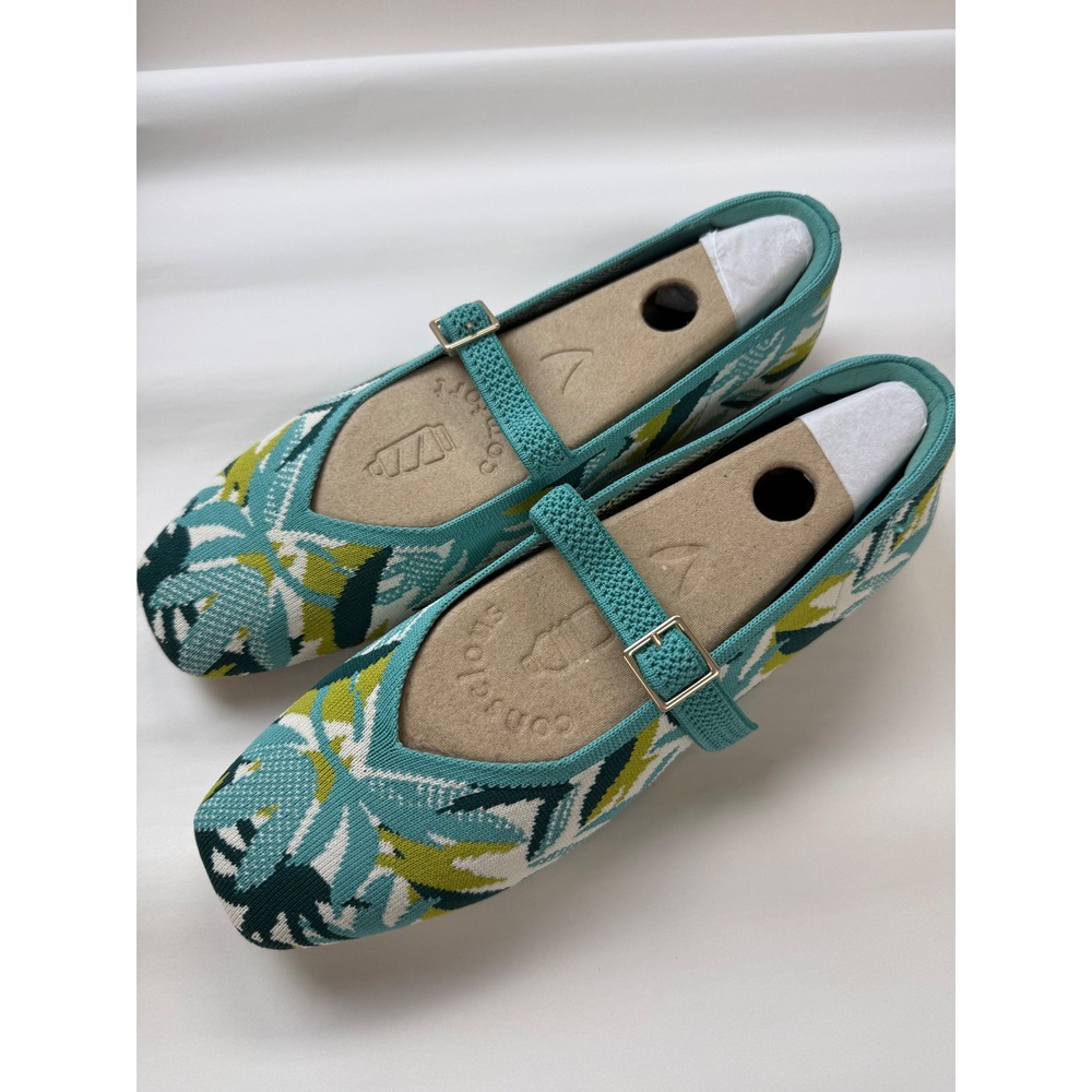 Vivaia Mary Jane Square Toe Turquoise Tropical Flats EU Sz 39.5 US 8.5